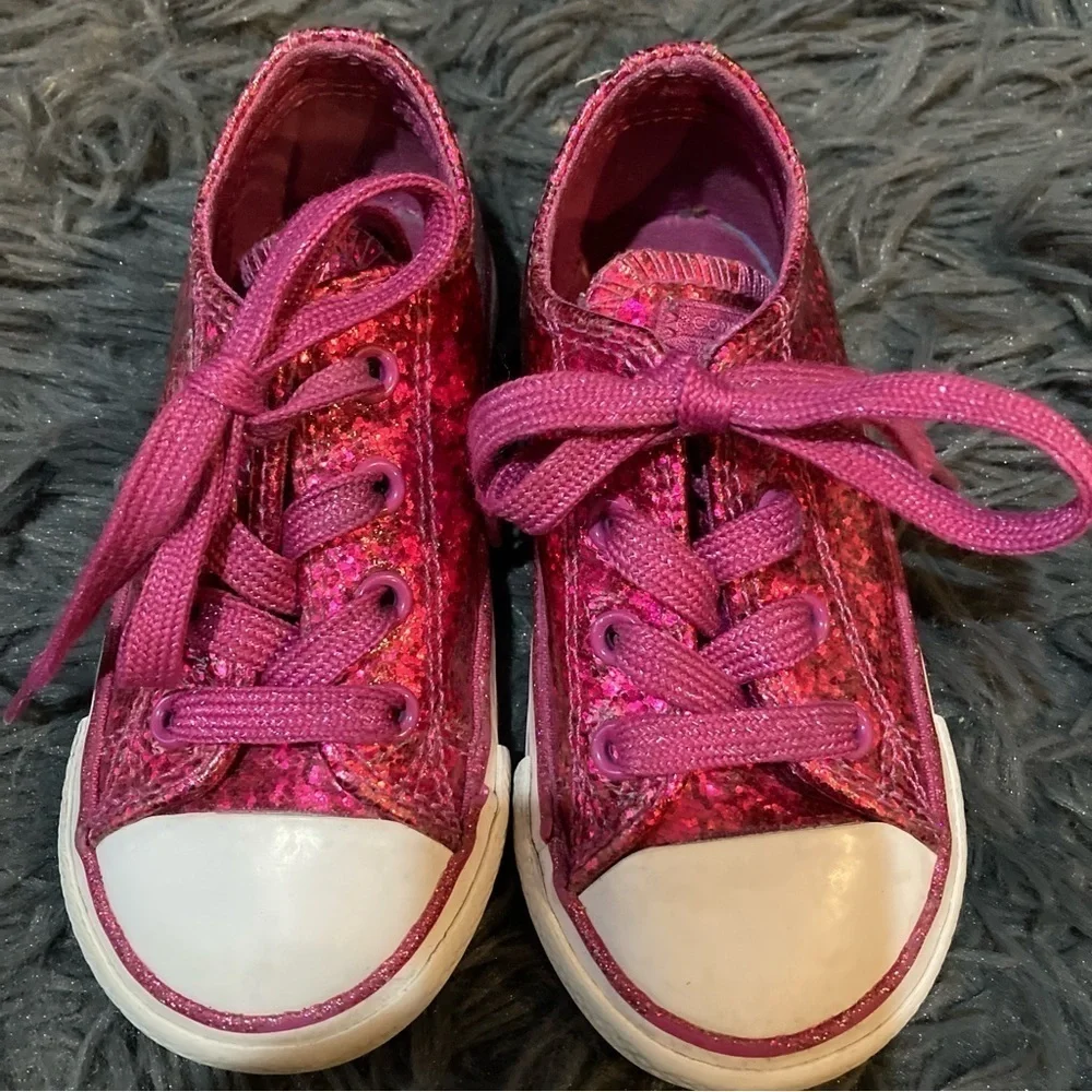 Girls Pink Glitter Converse Sneakers